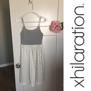 Gray and Ivory Spaghetti Strap Crochet Dress